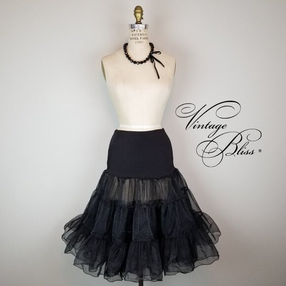 Vintage Style Black Sheer Ruffled Petticoat Crinoline 2 Layers Size Small - Picture 1 of 6